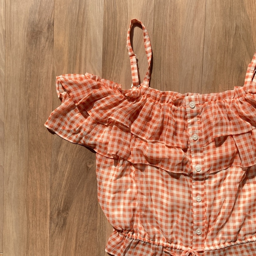 LC Lauren Conrad check print ruffle detail boho top L - Picture 6 of 17